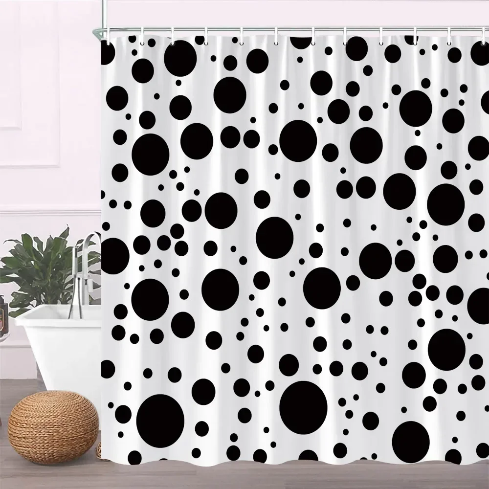 Black And White Cow Spots Shower Curtain Camouflage Plaid Wood Grain Leopard Geometric Pattern Bath Decor Fabric Hooks Curtains
