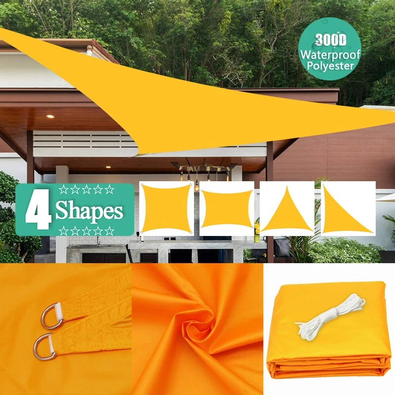 Mango-Yellow Polyester Waterproof Sunshade Sail Beach Camping Awning Outdoor Sun Shelter Garden Shading Cloth Patio Pool Canopy