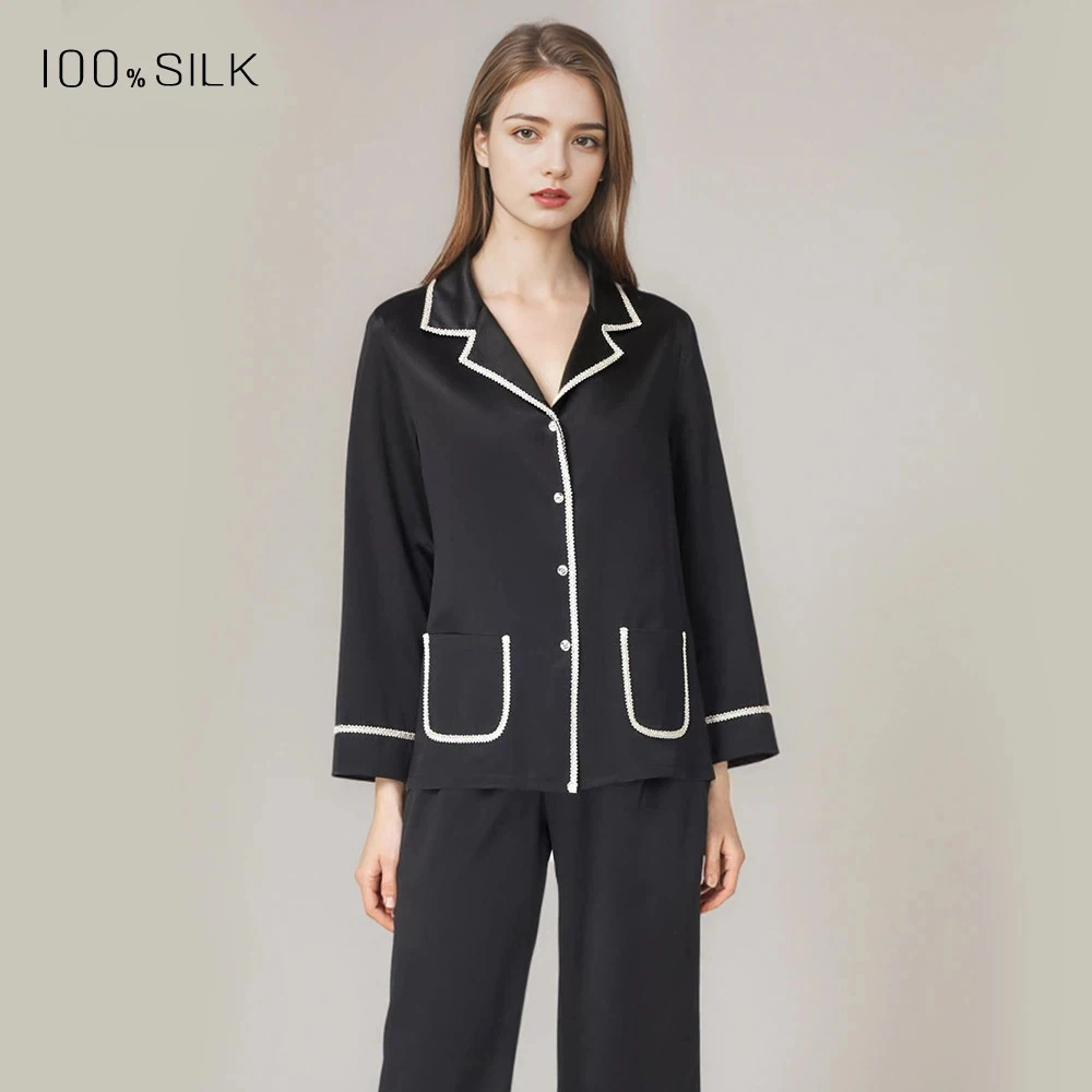 Spring Summer New Women's Heavyweight Mulberry Silk Pajamas Set - Luxury Soft Sleepwear Loungewear Outfit for Comfortable Nightw