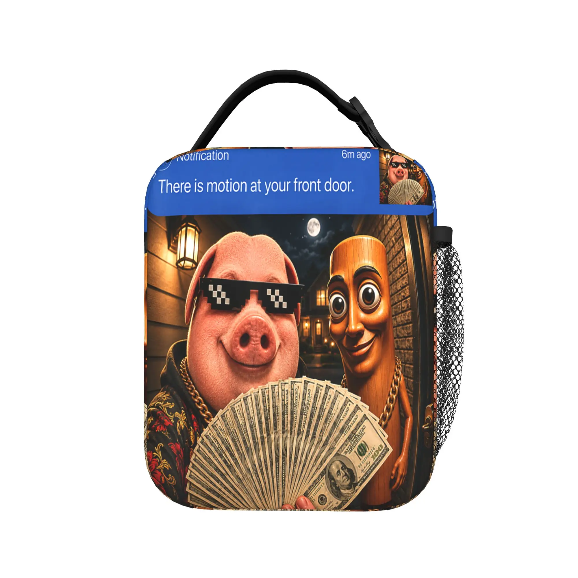 There is Motion at Your Front Door Tung Tung Tung John Pork Lunch Bag For Child  Print Lunch Box Aesthetic Office Cooler Bag
