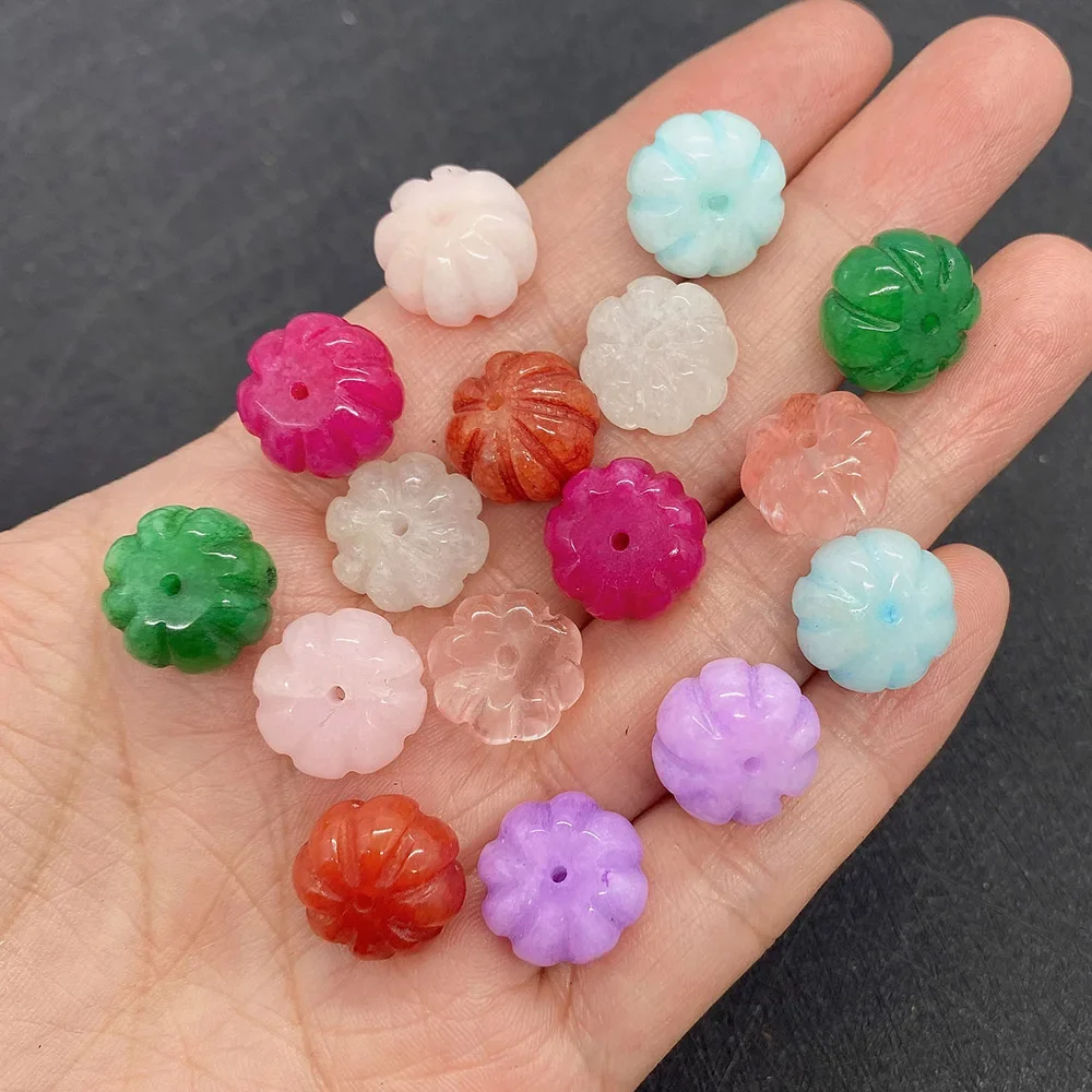 

Multi-Color Natural Semi-Precious Stone Beads Carved & Polished Pumpkin-Shaped Straight-Hole Loose Bead 5pcs DIY Halloween Gift