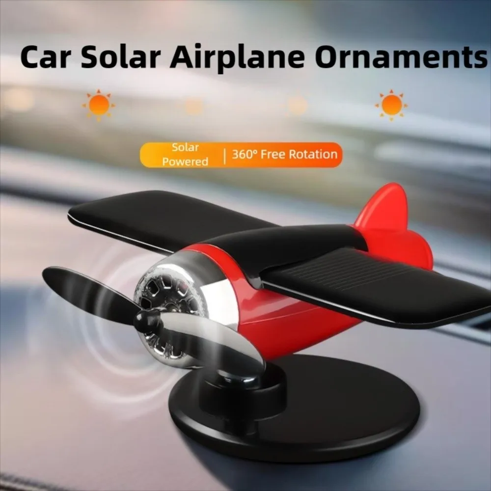 

360° Rotary Car Solar Airplane Ornaments Creative with Traceless Adhesive Car Center Console Decorations Sun-resistant Funny