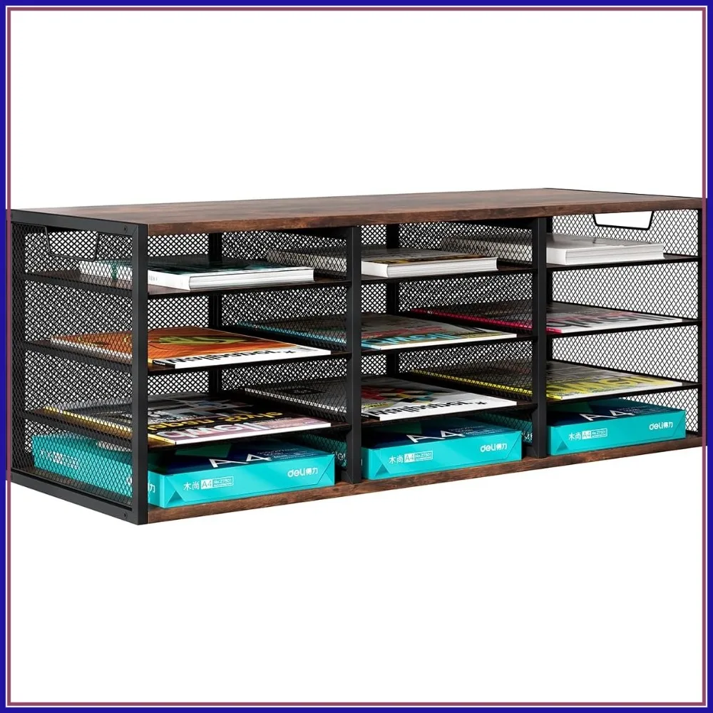 

12-Compartment Mail Sorter, Countertop Literature Organizer, Desktop Paper File Holder for Office Home School, Brown