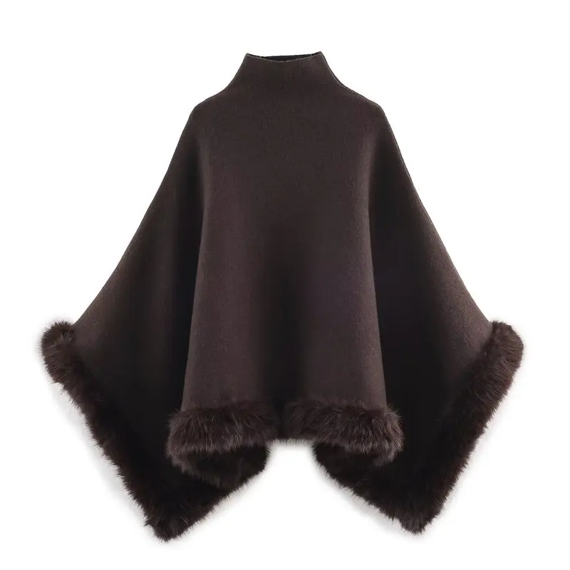 Women's Knitted Faux Fur Effect Overlap Layered Decoration Wrap 2025 Winter New Arrival Commute Style Regular Length Outerwear