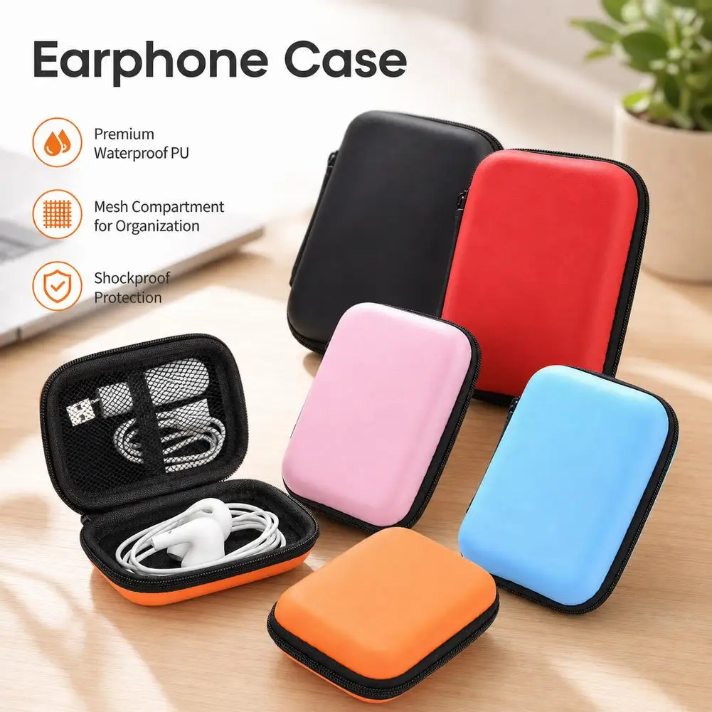 Multi-Compartment Wallet with Zipper - Rectangular Data Cable Organizer Headphone Bag Key Holder Coin Pouch Change Storage Bag