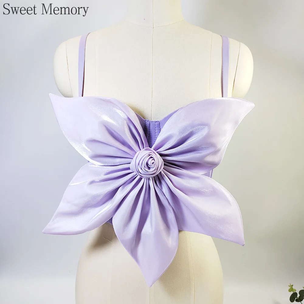 

Sweet Memory 3D Floral Decoration Women Elegant Women Corset Lady Bow Applique Girl Party Crop Top Female Bustier Bra Vest