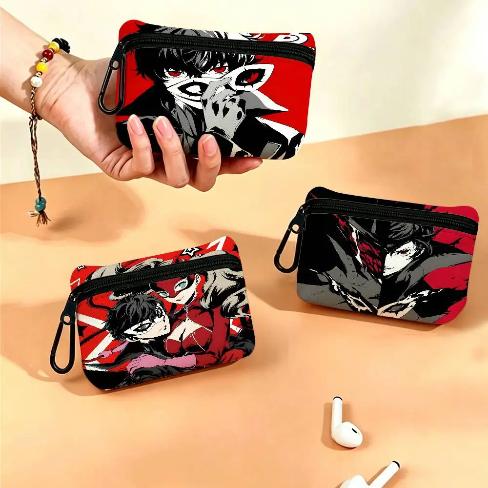 Game P-PersonaS Lightweight Oxford Fabric Coin Purse With Black Carabiner Hook Card Holder Earphone Storage Pouch