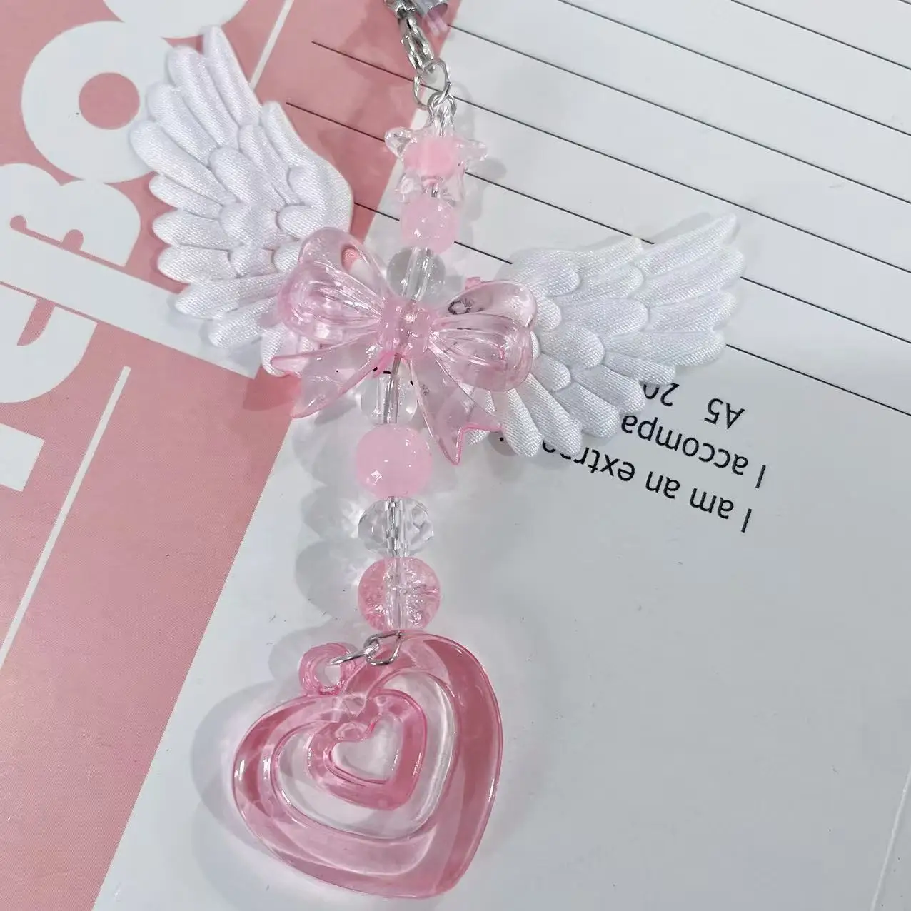 Novas lindas asas arco coração alça móvel pingente de telefone corrente para meninas mulheres doce chaveiro sacos acessórios decorativos presentes