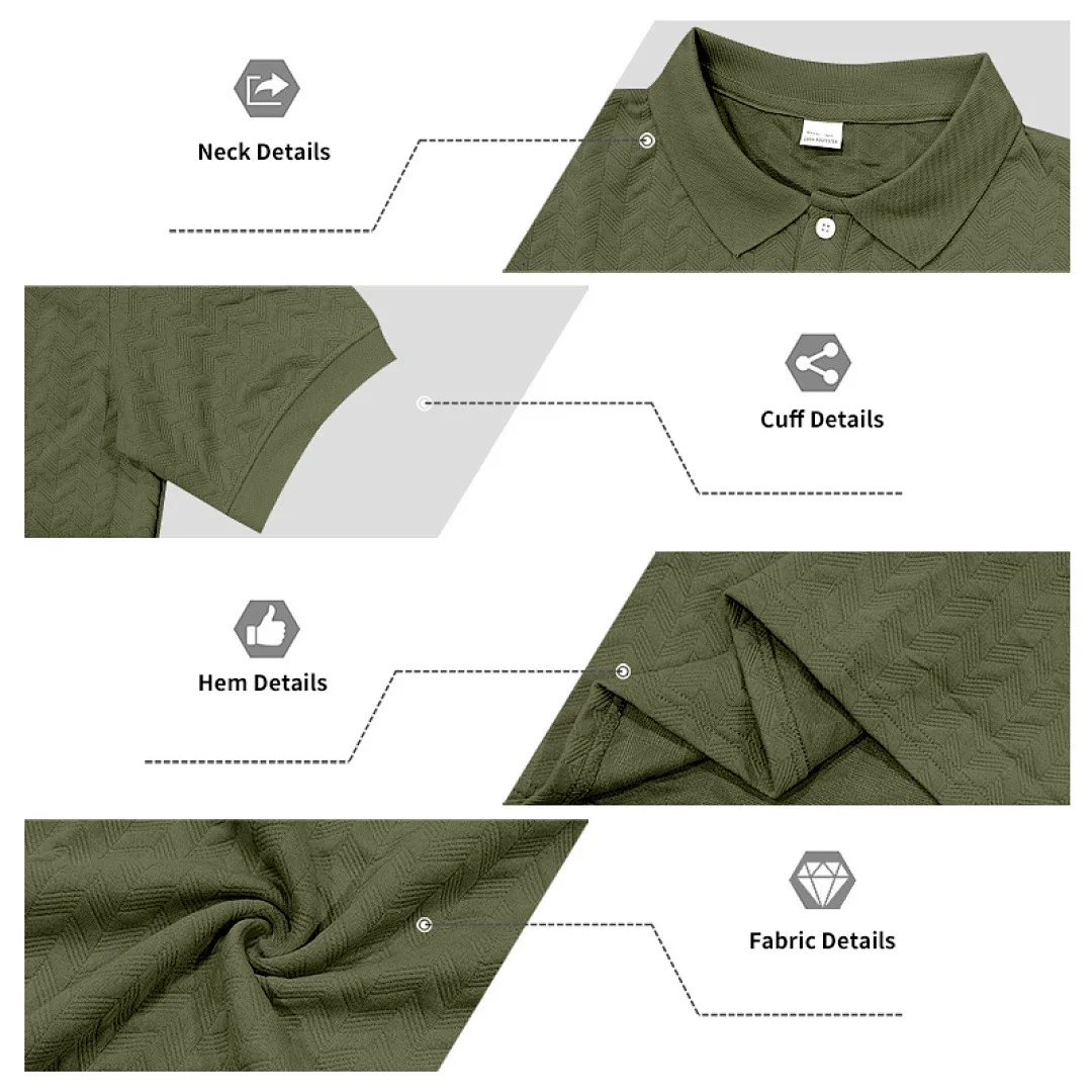 Grenzüberschreitendes Amazon American Heavy-Duty Polo-Shirt mit lockerem Texturmuster, einfarbig, Jacquard, lässig, schlicht, trendig, kurzärmelig – Detail 29