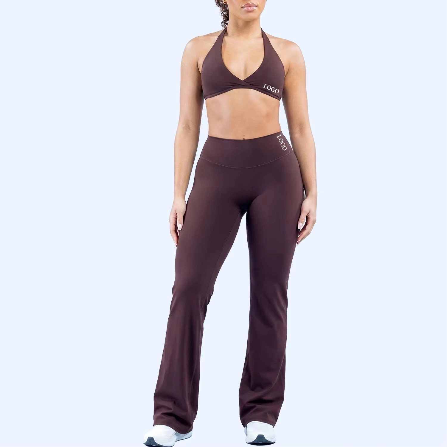 LOGO 2PCS  High‑Quality 2Pcs Yoga Outfit Naked Feeling High Elastic Bra Butt Lifting Shaping Long Yoga Leggings Gym Activewe