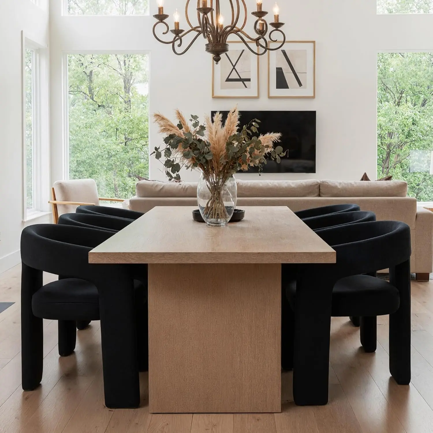 Modern Velvet Barrel Dining Chairs Set of 6, Black, Custom