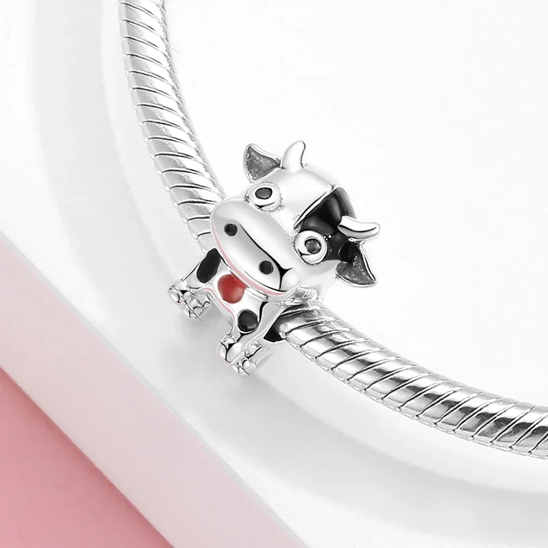 

KATAOKA 925 Sterling Silver Spotted Cow Cute Animal Milk Cow Charm Bead Fit Original Bracelet Diy Jewelry Accessories Beads