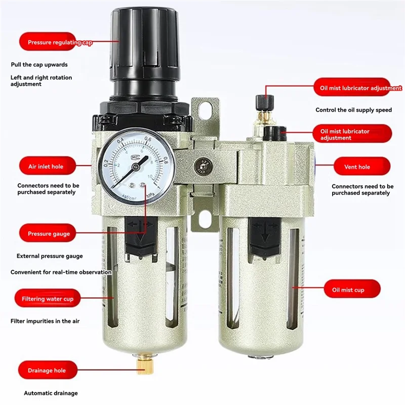 

AB11-Pressure Regulator Water Filter AC4010-04 Compressed Air Aluminum Alloy Pressure Gauge