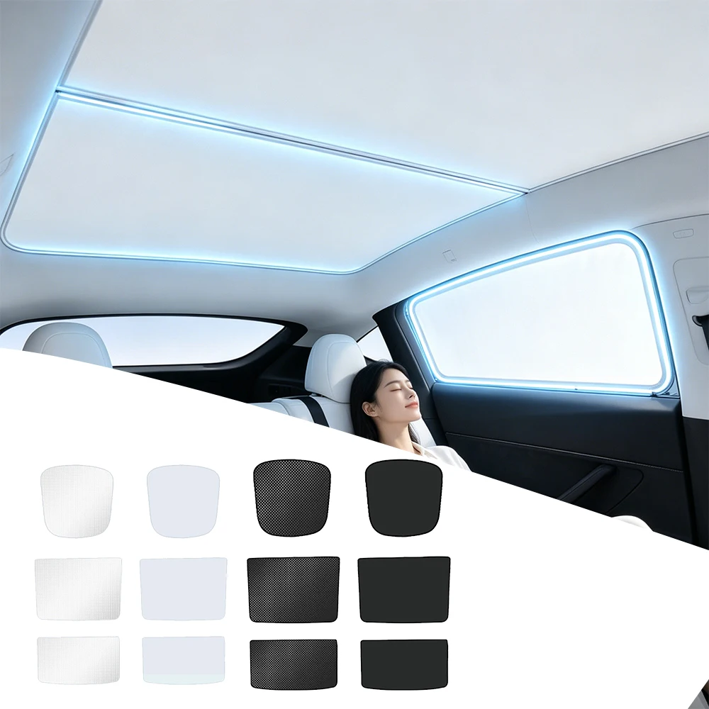 For Upgraded Tesla Model YL Launch 2026 Ice Crystal Sunroof Split Sunshade Curtain Top Ceiling Sun Visor Cover,UV Block Thermal