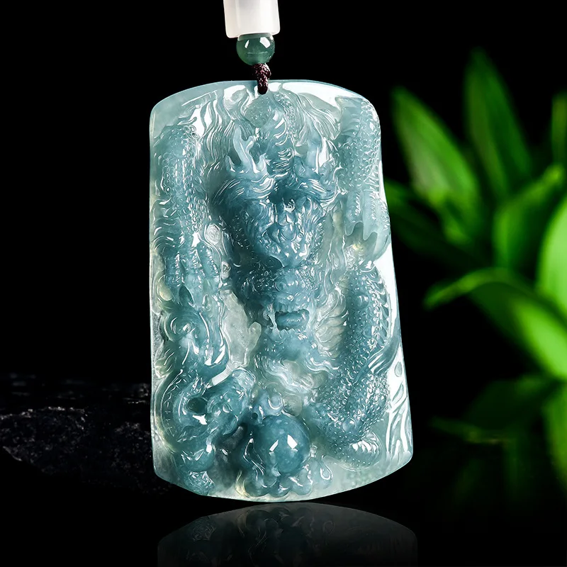 

Burmese Jadeite Dragon Pendant Charm Vintage Talismans Real Jade Jewelry Luxury Gifts for Women Designer Necklace