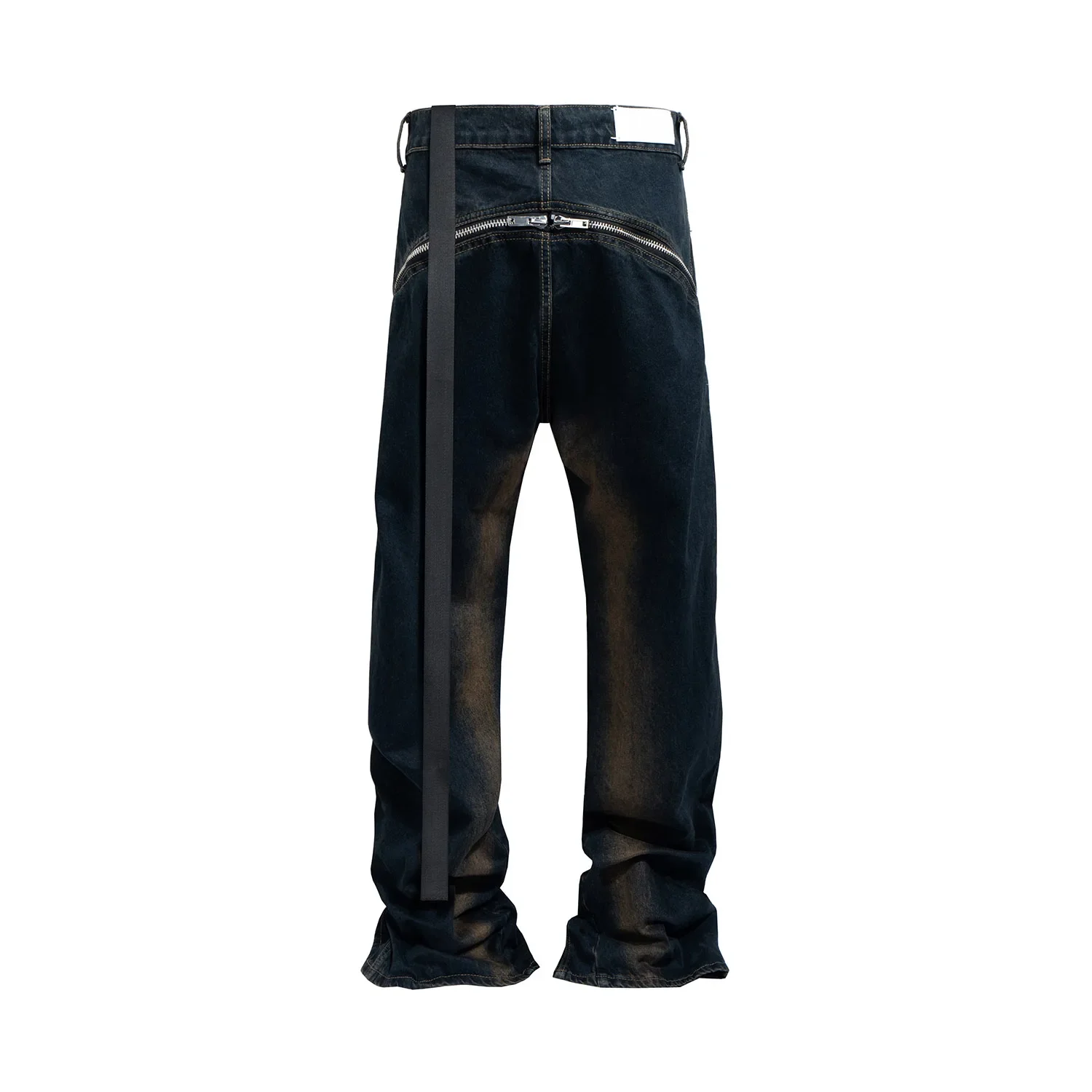 Ro Ribbons Double Zipper Gradient Baggy Flare Jeans Pants Mens Streetwear Ropa Hombre Casual Denim Trousers Loose Cargo Pants