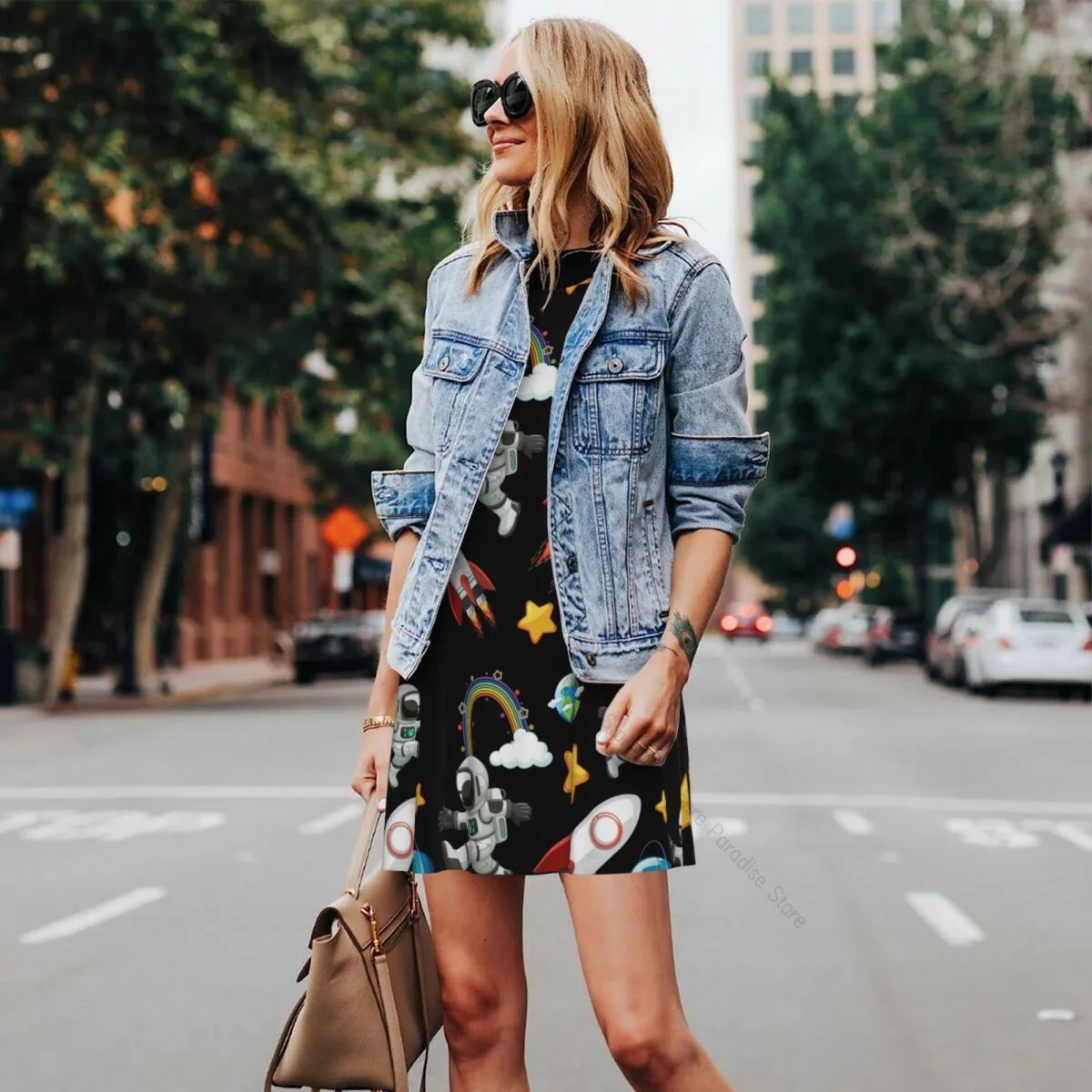 Summer Dresses for Women Casual Sleeveless Dress Astronauts In Space Tank Sundresses with Pockets