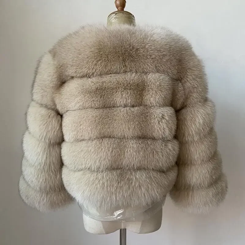 

Winter Woman Real Fox Fur Coat Three Quarter Sleeve Women's Coats Natural Jackets Warm Leather Vest