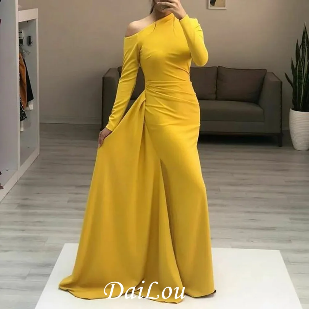 Simple Floor-Length Long Sleeves Sheath Column Evening Dress Spandex Bride Marriage Saudi Arabia Dresses Gowns