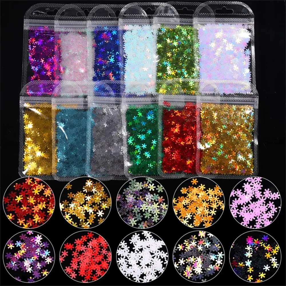 1 Beutel glitzernde Weihnachtsschneeflocken, Nagelglitzer, 3D-Flocken, Scheiben, holografisch, ultradünn, Laser-Nagel-Pailletten, Spiegel, glitzernd
