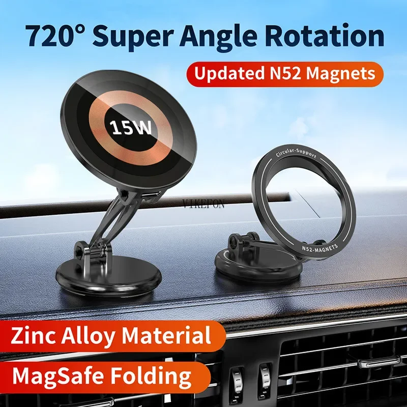 Zinklegierung 720 Rotation faltbares Auto kabelloses Ladegerät Armaturenbrett magnetischer Telefonhalter Ständer für Magsafe iPhone 16 15 14 13 12