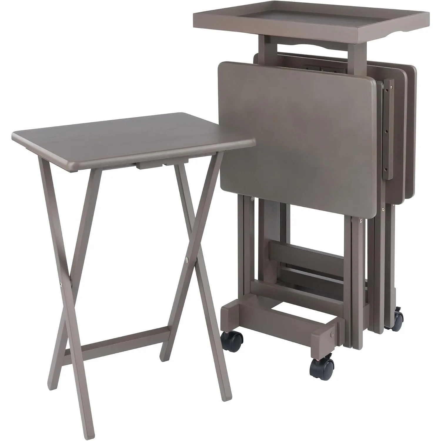 Isabelle Set of 4 Foldable Snack Tables with Storage Rack, Easy to Store Portable Fold Up Table Set for Kitchen, Living Room TV Dining, Crafts, Puzzles, Work from Home