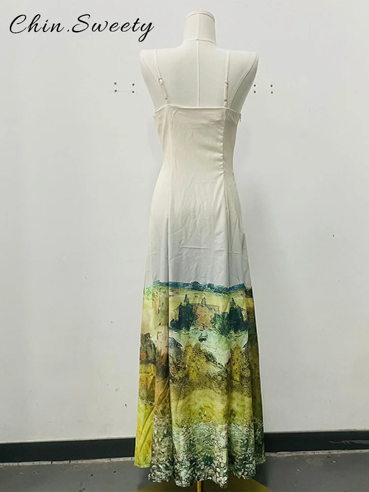 เซ็กซี่Tie Dyeชุดสลิงยาวผู้หญิงพิมพ์VคอBackless Maxiชุดหญิง 2025 ฤดูร้อนLady Beach Robes