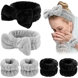 3 teile/satz Gesicht waschen Armband Stirnband Set Fleece Hautpflege Fliege Haarband Handgelenk Manschetten für Make-up Dusche Teen Mädchen Stirnbänder