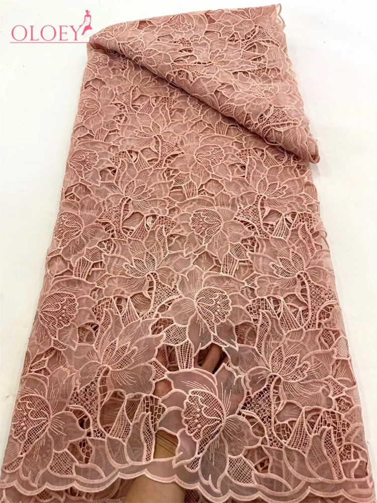 OLOEY Nigerian Hollow Out Water Soluble Fabric Knitted High Quality 5 Yards African Cord Guipure Lace Fabric Wedding Dress For S view 2
