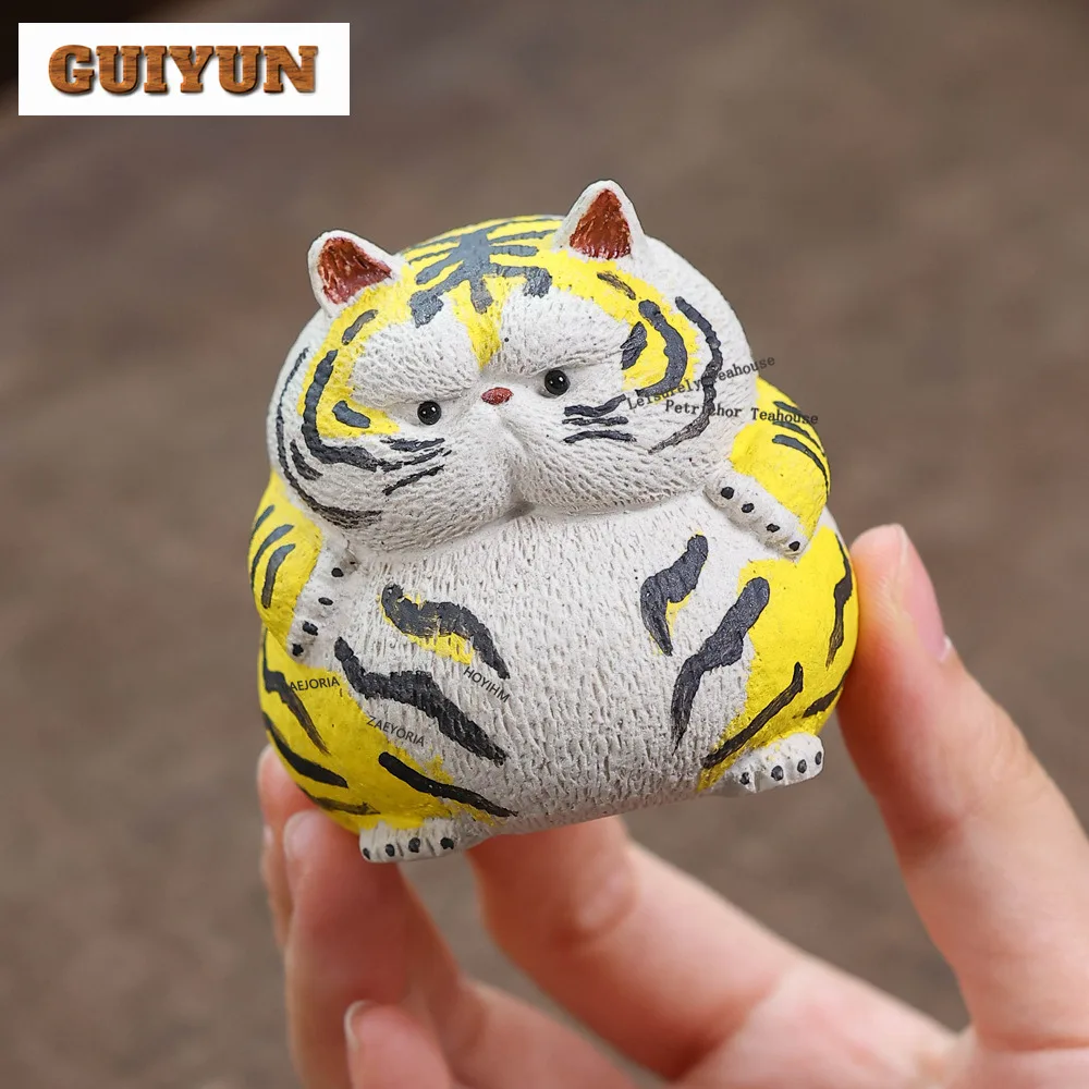 HOYIHM Yixing Purple Clay Fortune Tiger Tea Pet Elegant Flowerpot Landscaping Tea Figurine Play Toys Tea Statue Ornaments