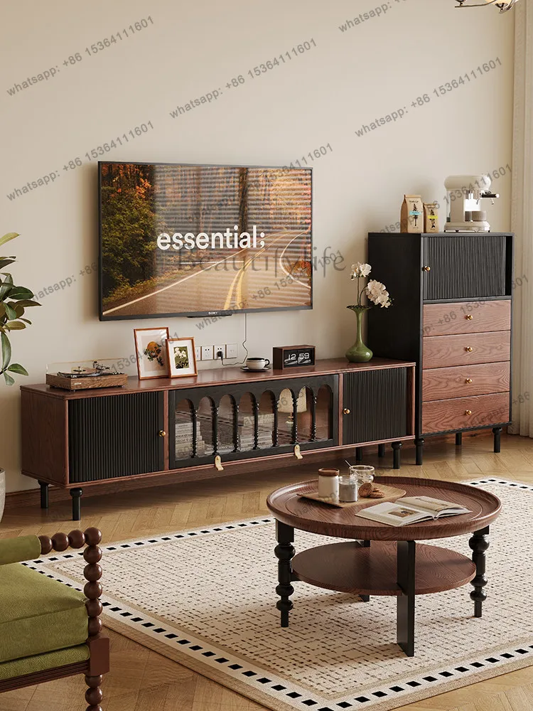French retro solid wood four-chest cabinet household storage rolling shutter door medieval storage cabinet
