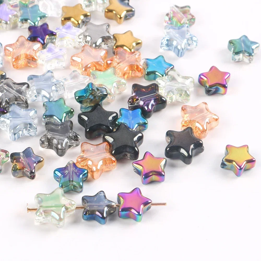 20pcs 8/10mm Five-pointed Star Multicolor Glass Beads Straight Hole DIY Beaded Bracelet Necklace Earrings Accessories