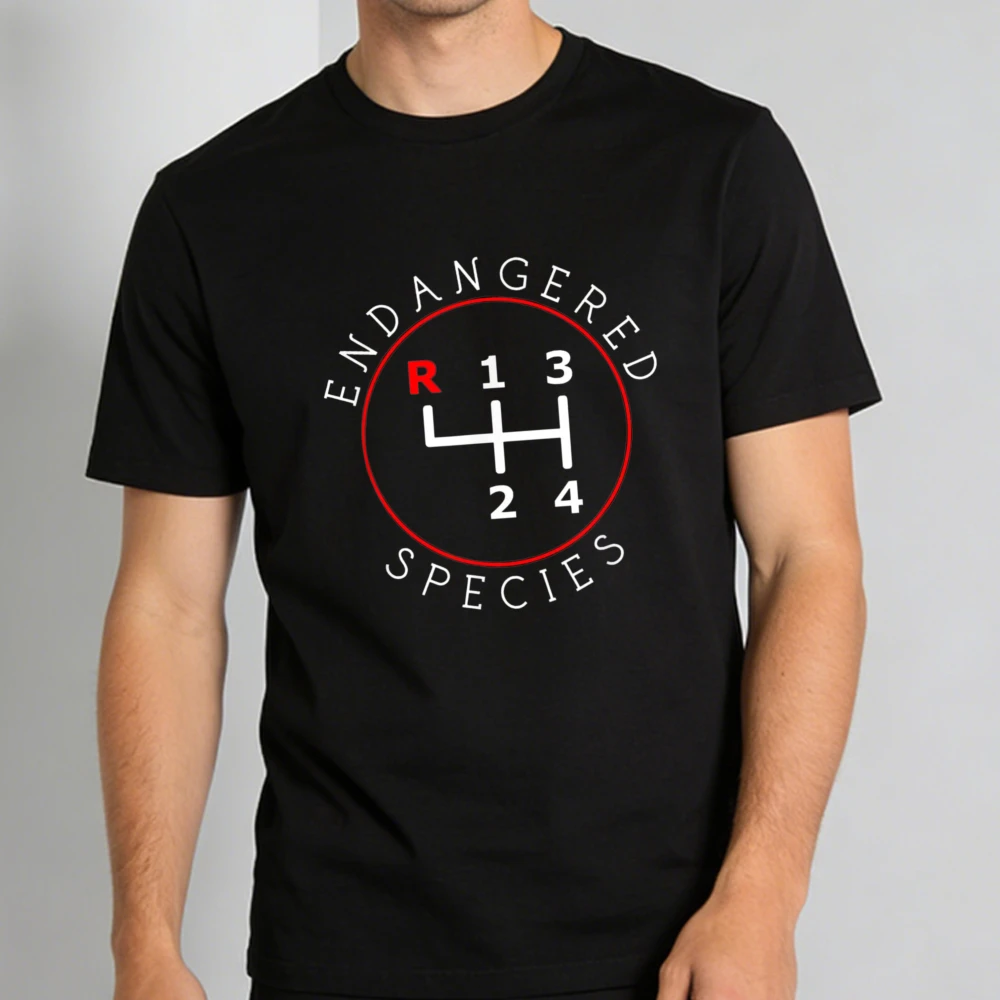 Endangered Species Manual Gearbox Stick Shift 4 Speed 1320 T-Shirt Men Cotton Tshirt Car Enthusiast  Automotive Casual Tees