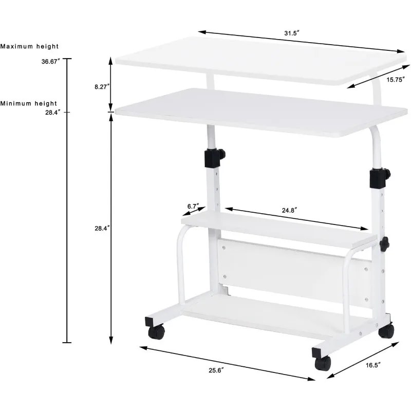 Tragbarer rollender Schreibtisch höhen verstellbarer kleiner Stehpult auf Rädern, 32-Zoll-Computerschreibtisch-Laptoptisch für Home-Office-Studie