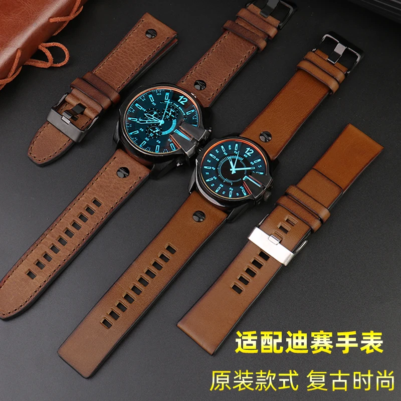 For Diesel watch band DZ7413 DZ4318 DZ4343 DZ4323 DZ4476 vintage Genuine leather Retro brown strap men accessories 24mm 26mm 28m