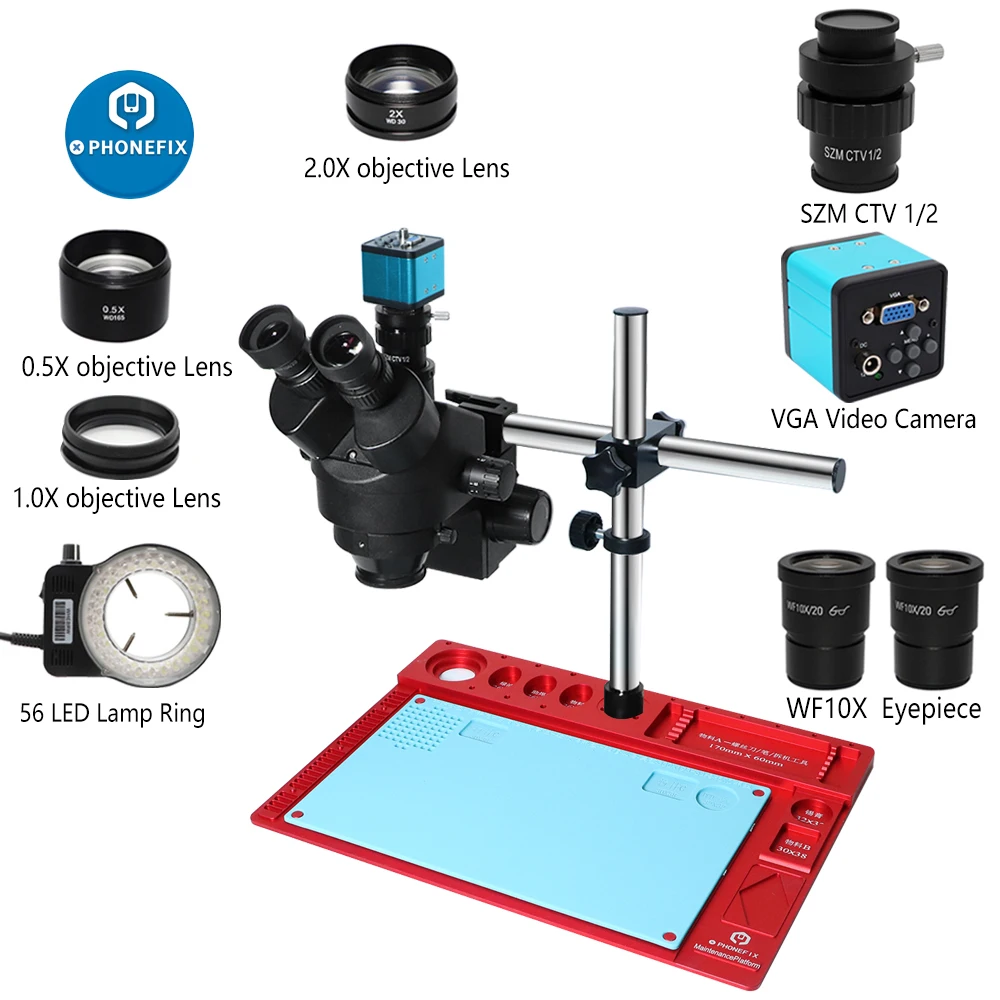 3.5-90X Simul Focal Stereo Trinocular Microscope Set with 2.0MP VGA  CTV Camera for Phone PCB Repair Soldering Microscopio