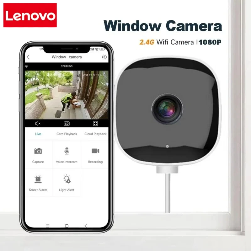 

Камера для окна Lenovo: замена уличных камер, Wi-Fi 2.4/5 ГГц, разрешение 5 МП, полноцветное ночное видение, мини-камера для окна