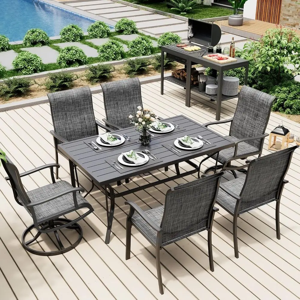 Gray 7-Piece Weather-Resistant Patio Dining Set with 2 Swivel Chairs & 4 Chairs for Outdoor, Garden, Poolside, Deck