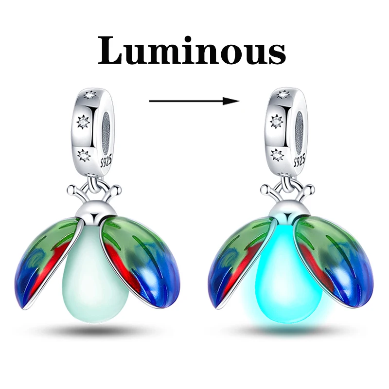 925 Silver Golden Ladybugs and Glow-In-The-Dark Beetles Charms Beads Fit 3mm Original Bracelet  Womens DIY Fine Jewelry Gift New