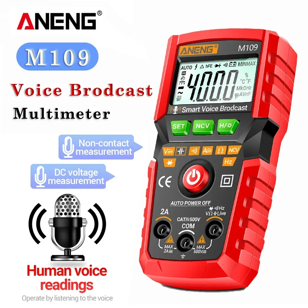 4000 count AC/DC Voice Broadcast Electrical Instruments Tester Auto Multimetro Profesional Meter ANENG M109 Digital Multimeter