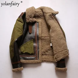 Brown Genuine Shearling Coat Men Military Style Plus Size 6XL Real Natural Thick Sheepskin Winter Warm B3 Bomber Jacket FCY4996