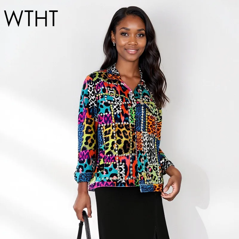 

WTHT новая модная женская куртка с леопардовым принтом для тяжелой промышленности, осень 2022, пальто с длинными рукавами и лацканами, женское 1LS2373