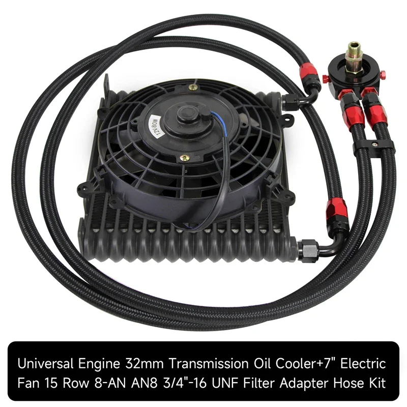 

Black 32mm 15 Row AN8 Aluminum Engine 226MM Oil Cooler Kit + 7" Electric Fan