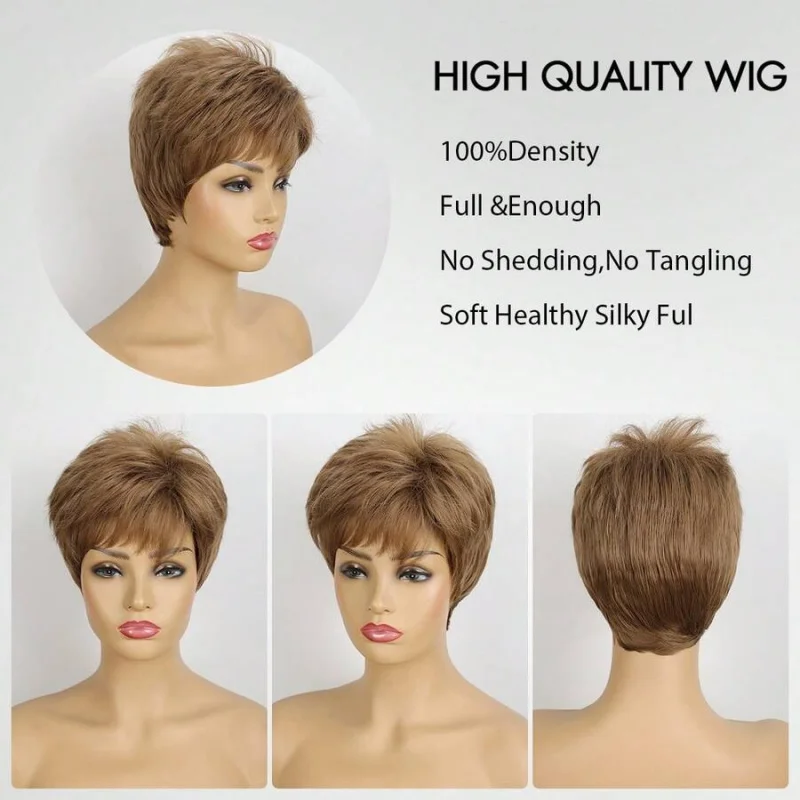 Women Short Pixie Cut Synthetic Wig,High Density Heat Resistant,Breathable Net Cap,For Daily Party Festival Carnaval