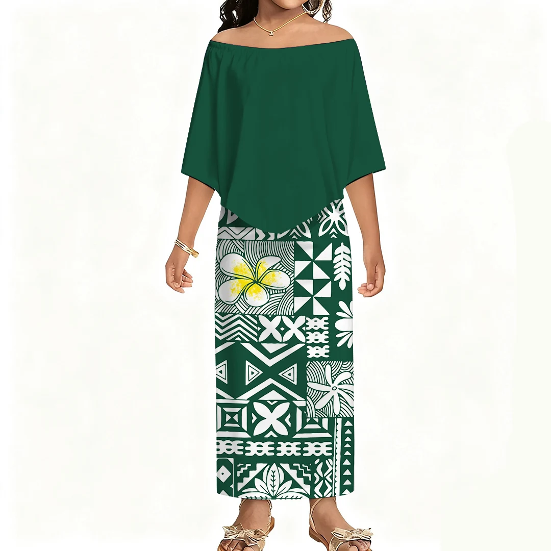 

Polynesian Custom Dress Pattern Off-The-Shoulder Large Front Hem Loose Long Dress For Girls Elegant Women'S Dress