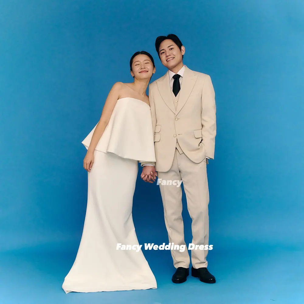 Fancy Simple Strapless Korea Wedding Dress Photoshoot A Line Elastic Satin Evening Gown Back Zip 웨딩드레스 Customized