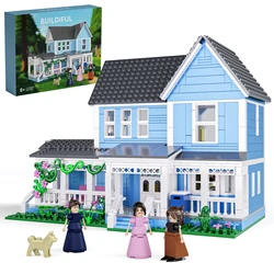 Blue Villa Palace Building Block Set Gilmoreed Girl's House Apartment Cottage Architecture Model Bricks Gifts for Girls and Boys
