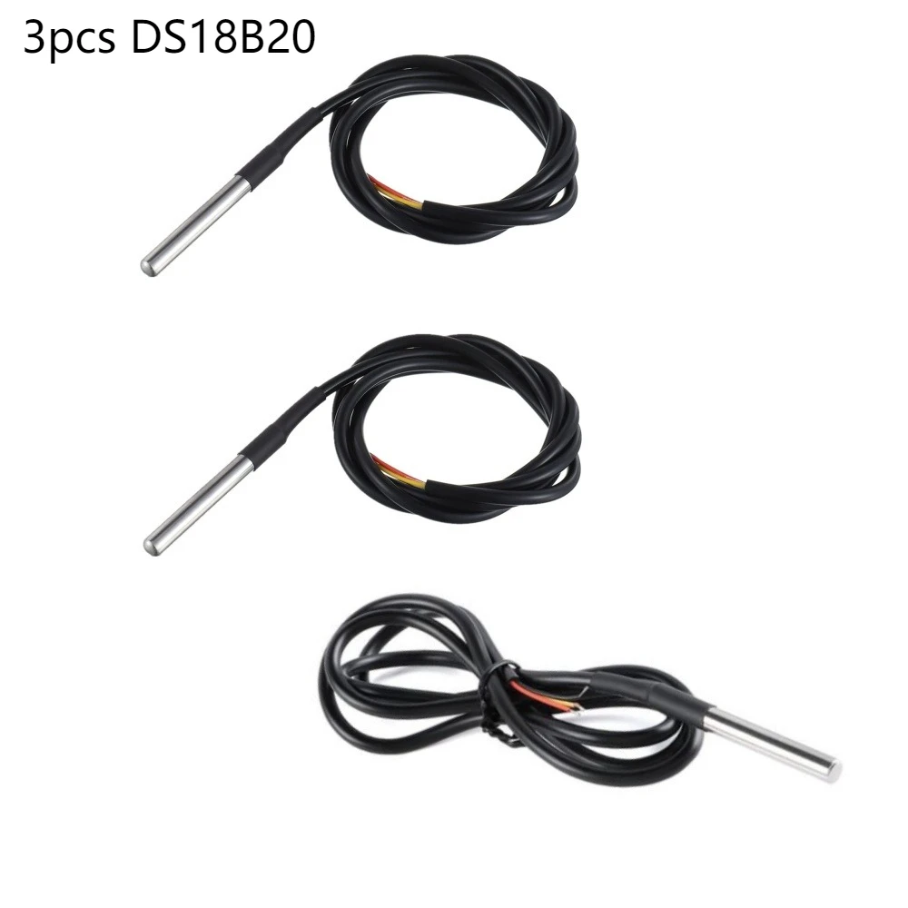 3pcs DS18B20 1-Meter Temperature Sensor, Stainless Steel Resistance Thermocouple Wire, for Temperature Probe Sensor Arduino