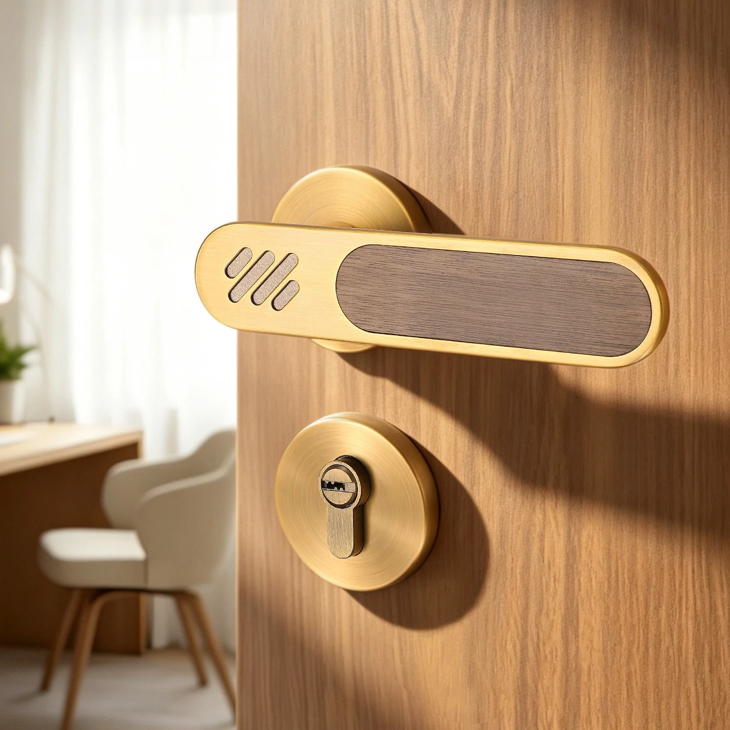 Kitchen walnut door handle light luxury universal bedroom office silent magnetic door lock set  lockpicking crochetage serrure