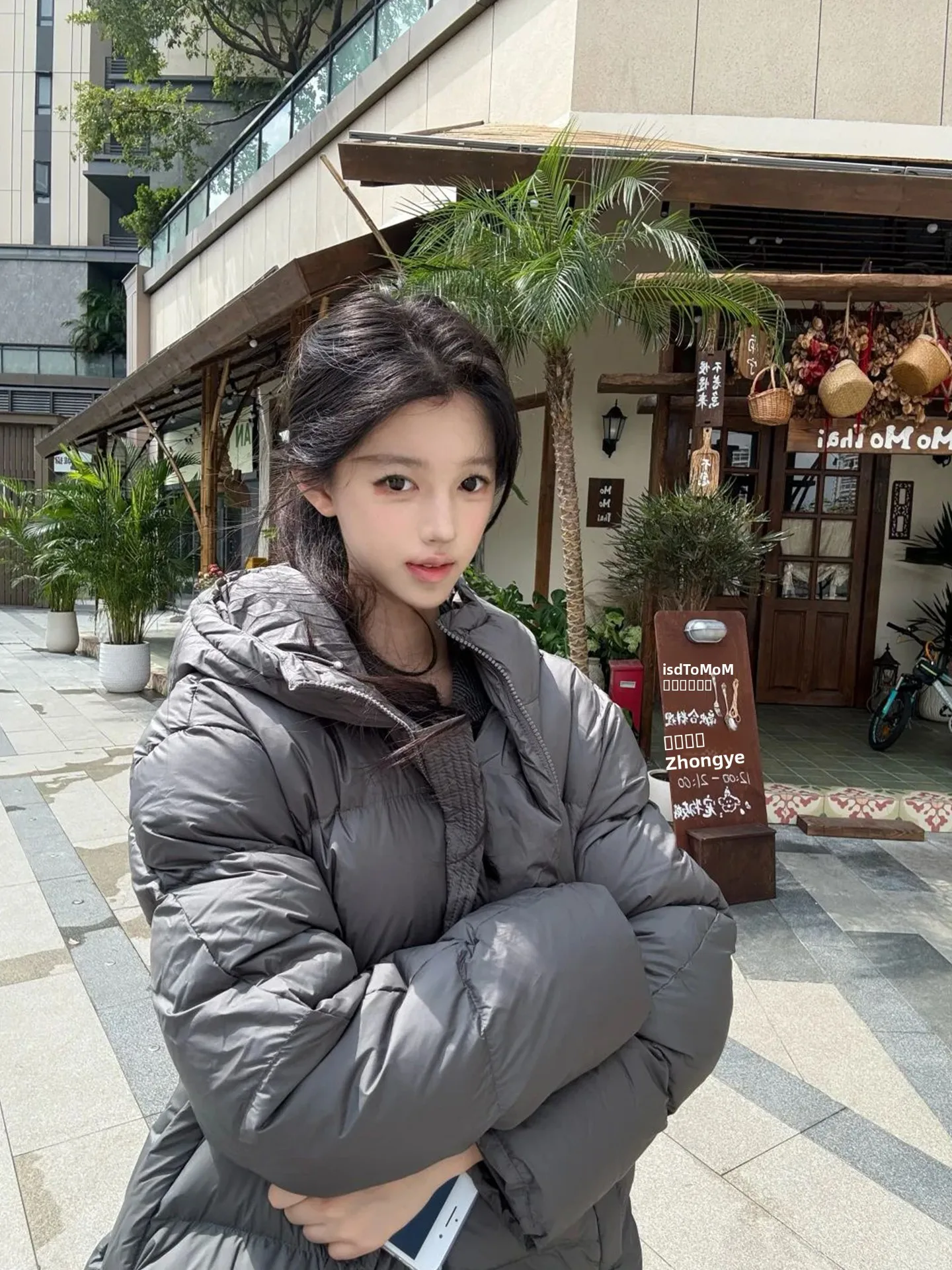 

ey Oversized Hooded Cotton Jaet Women's Winter Warm Outerwear Versatile Commute Sle Long Sve Zipper Closure Mid-Length